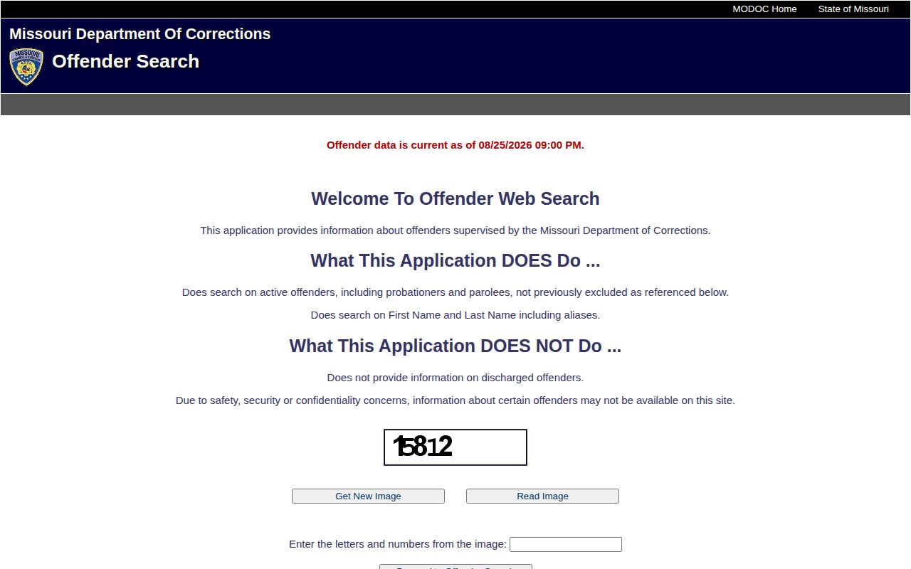Phelps County state offender record search through Missouri Department of Corrections